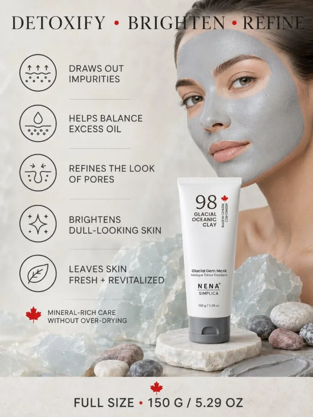 NENA x SIMPLICA Glacial Gem Mask 98% Canadian Glacial Clay 150g NIB